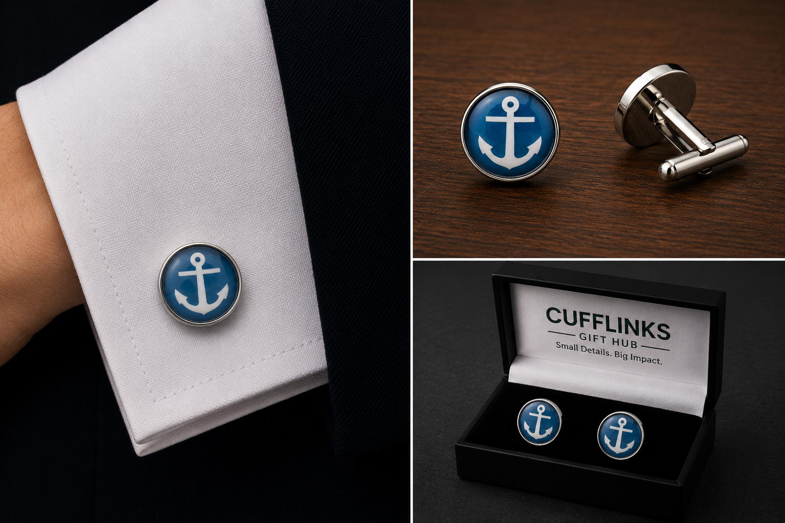 Anchor Cufflinks Anchor Cufflinks blue and white