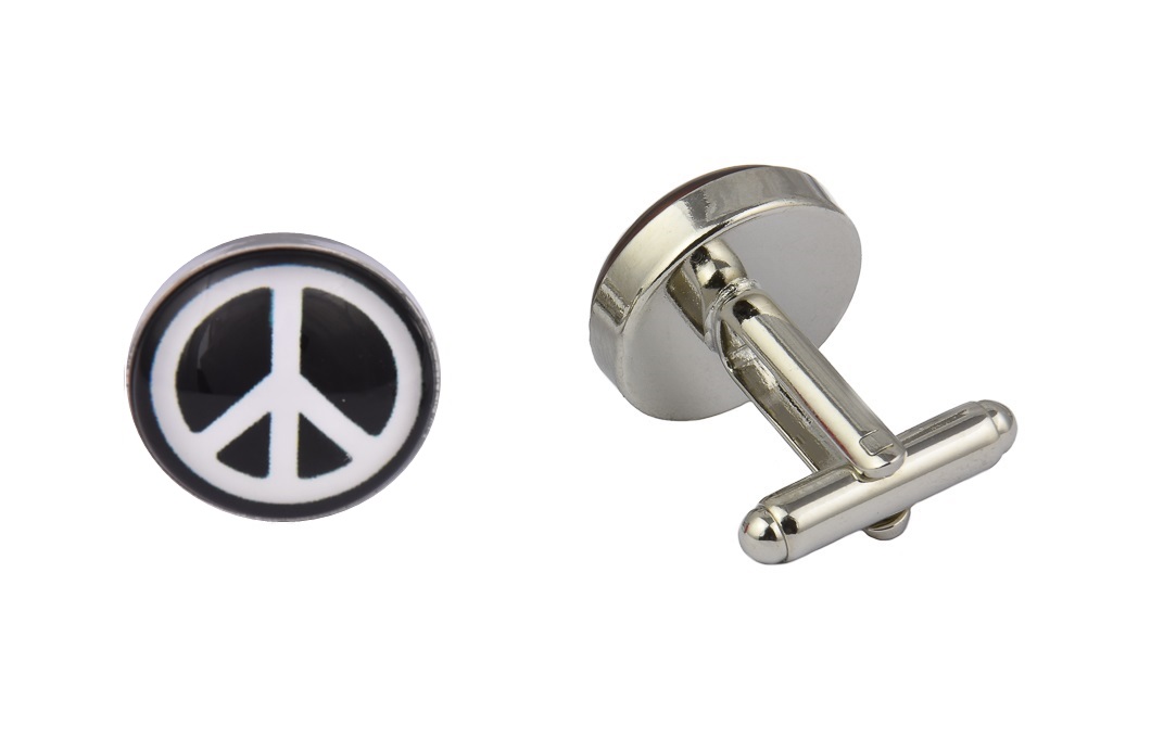 CGHC0297-Peace-Black-White.jpg Peace Logo Cufflinks - Image 1