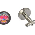 Pink Flower Skull Cufflinks