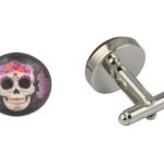 Purple Flower Skull Cufflinks