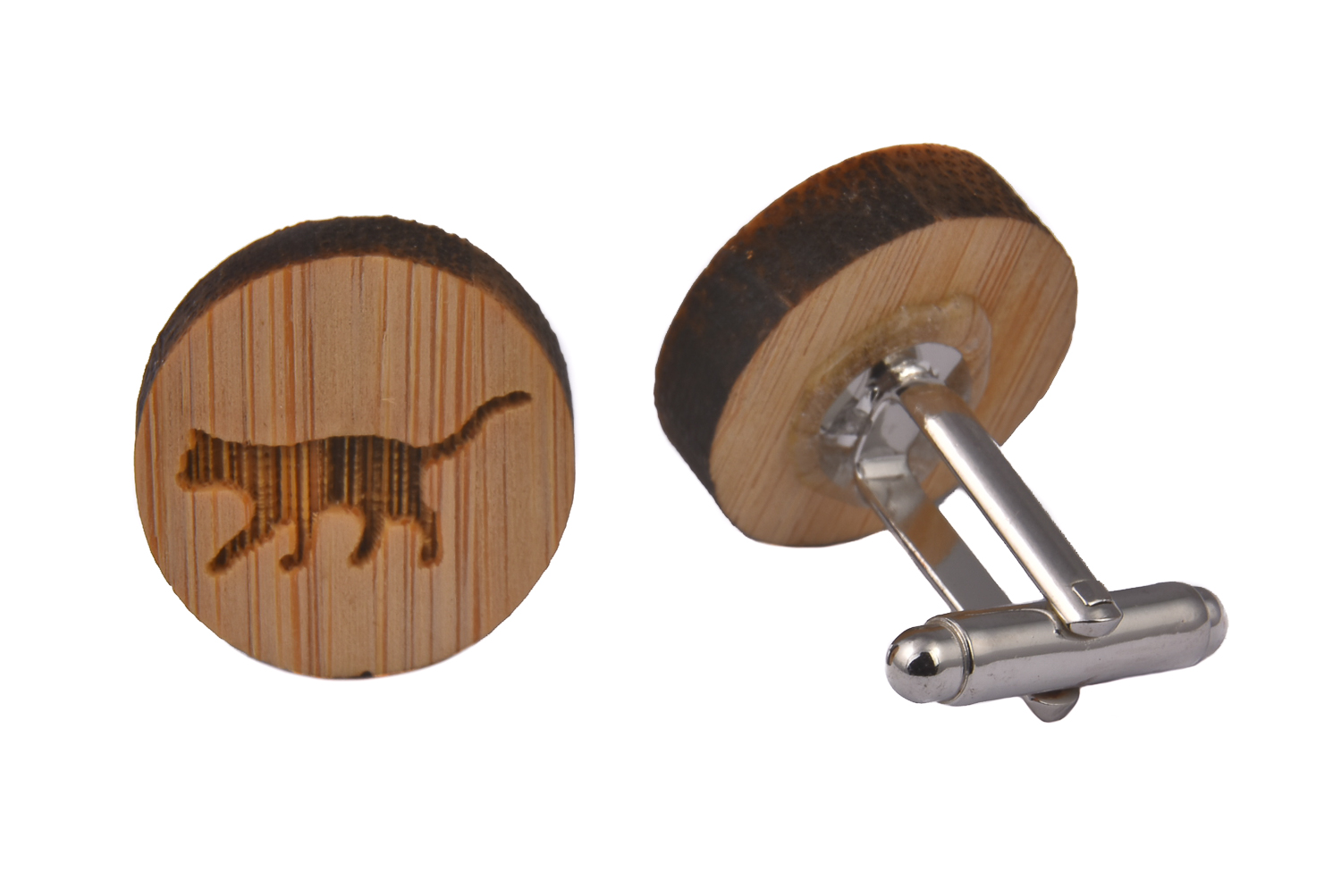 CGHC0603.jpg Wooden Cufflinks - Cat Thin - Image 1