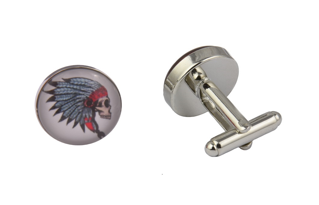 CGHC0941-1.jpg Skull Indian Art Cufflinks - Image 1