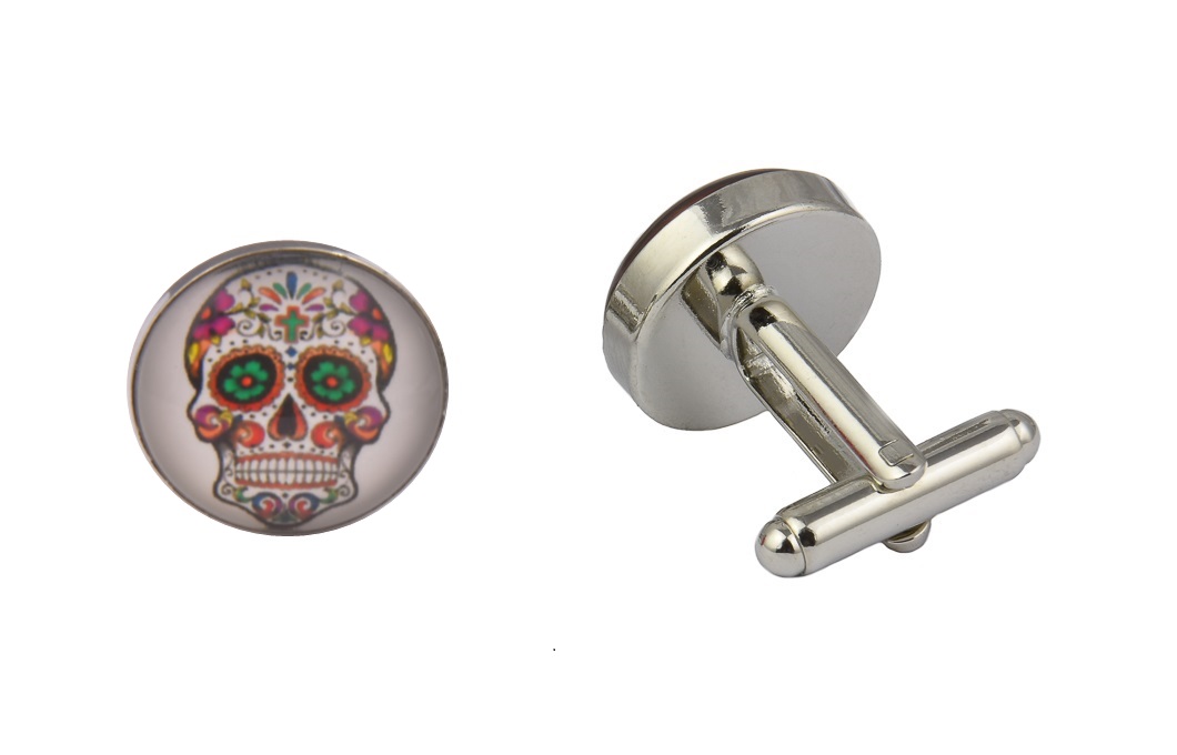 CGHC0971-1.jpg Mexican Sugar Skull White Cufflink - Image 1