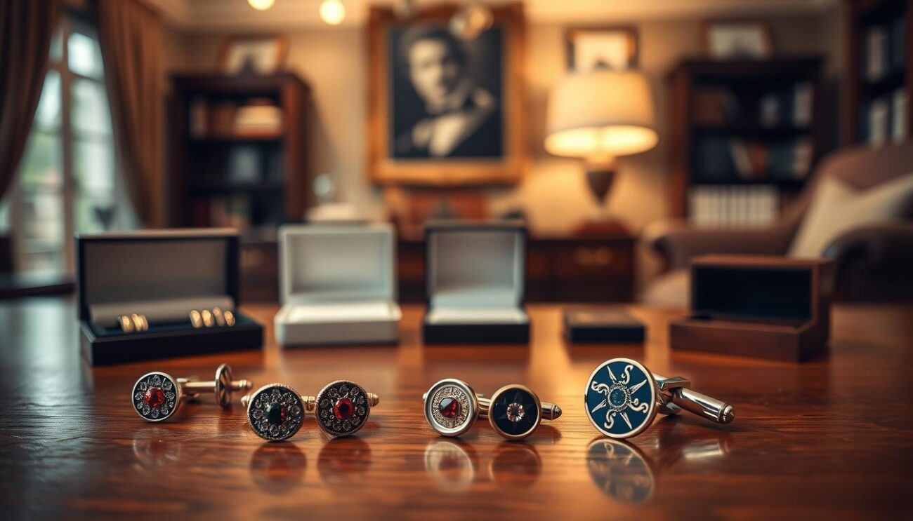 Am image of ETSY cufflinks on a table