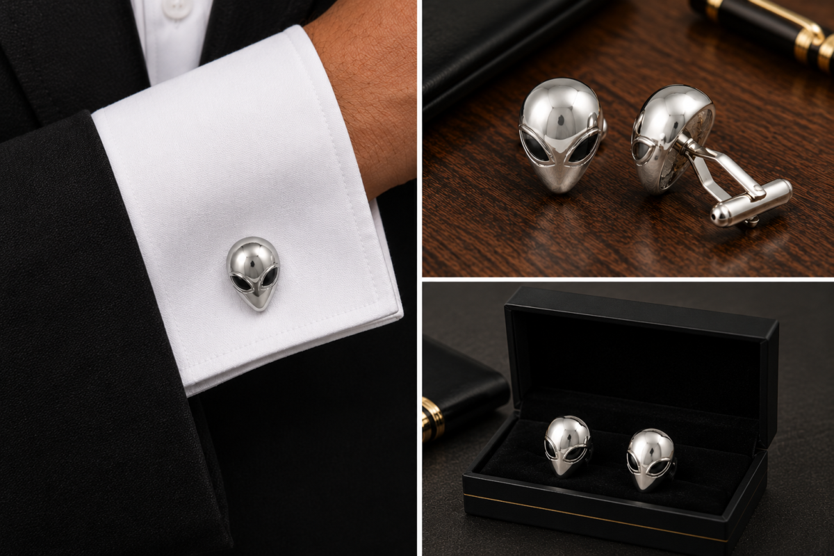 Silver alien Cufflinks