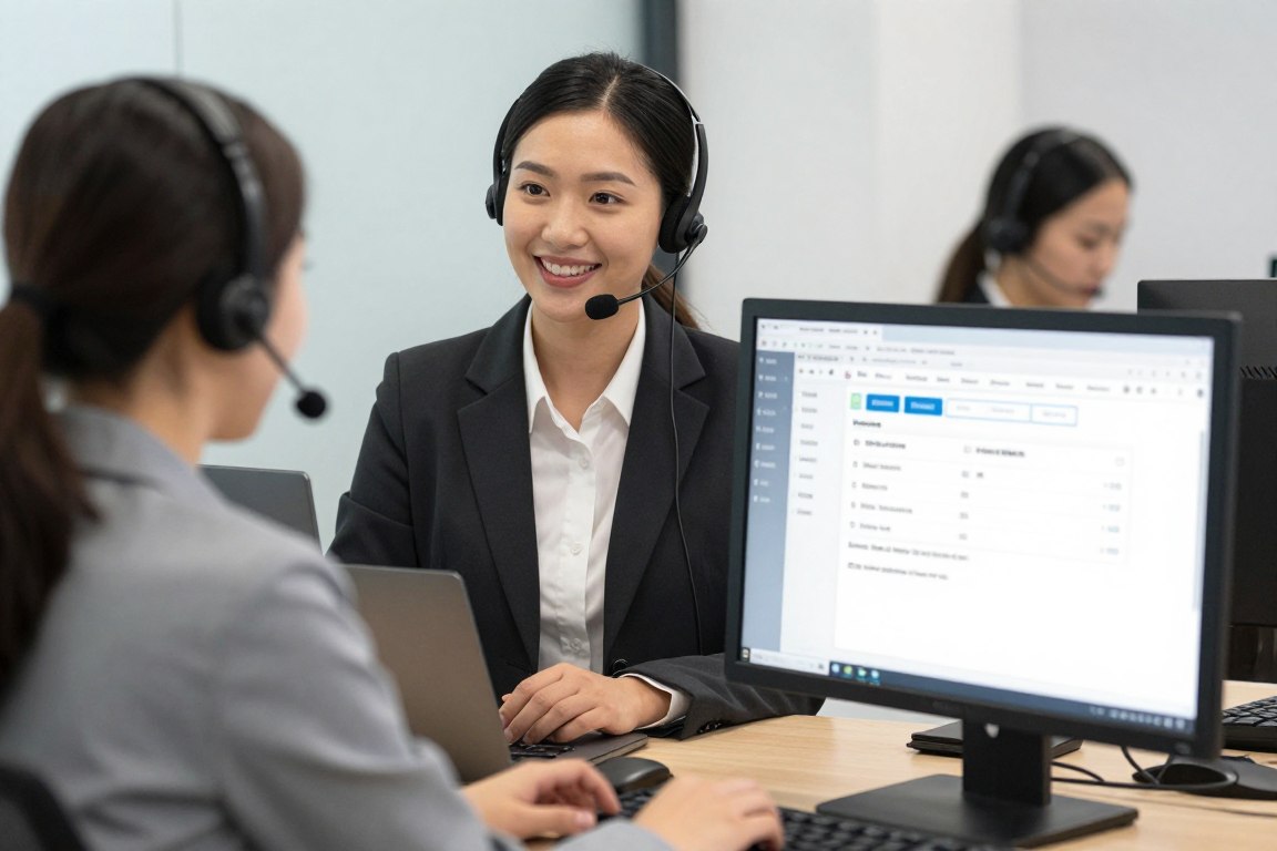 Customer service representative helping with booking