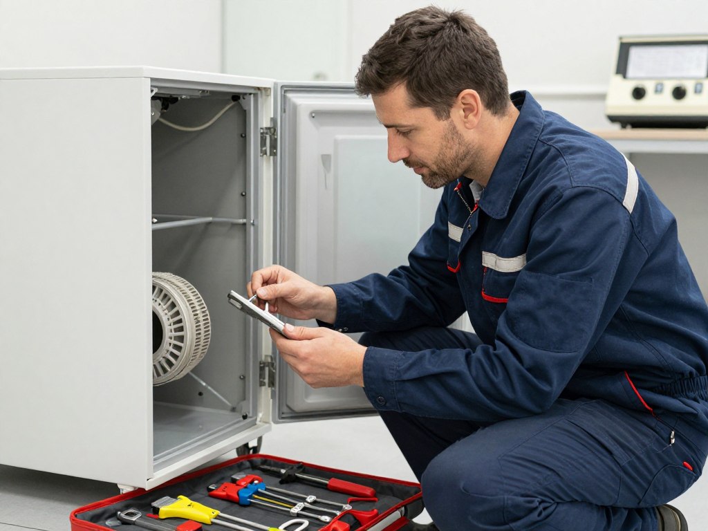 Engineer completing appliance repair work