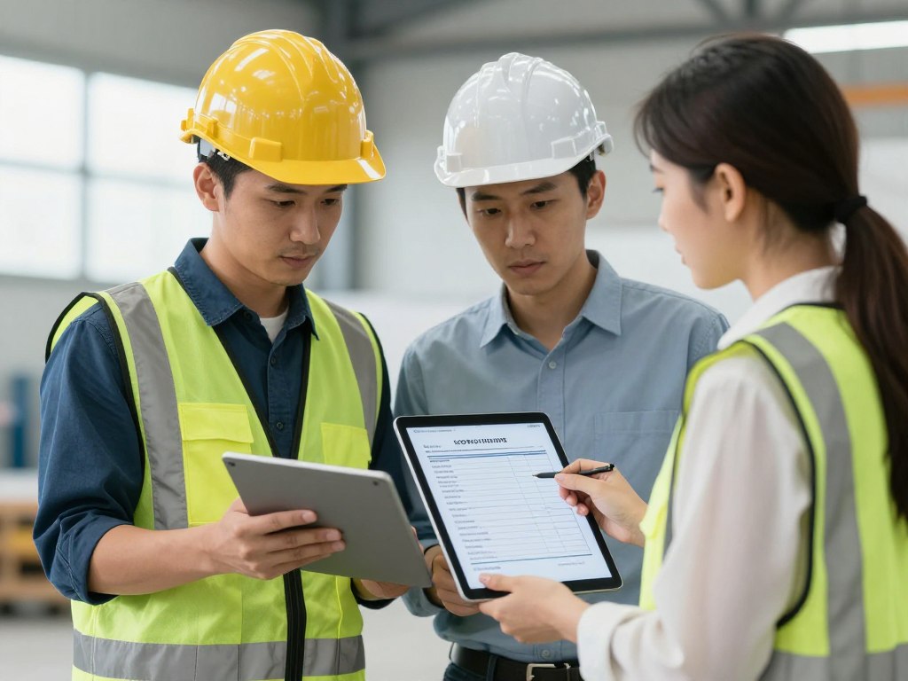 Engineer showing quote to customer on tablet