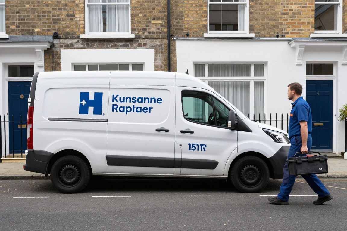 Fridge repair service van in London street