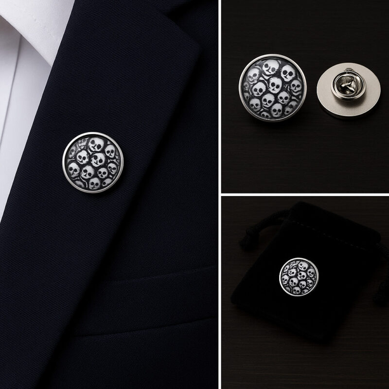 Jacket Lapel Pin Badges with Skeleton Collage Design