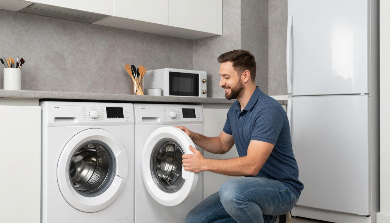 Satisfied customer with fully repaired appliances in modern London home