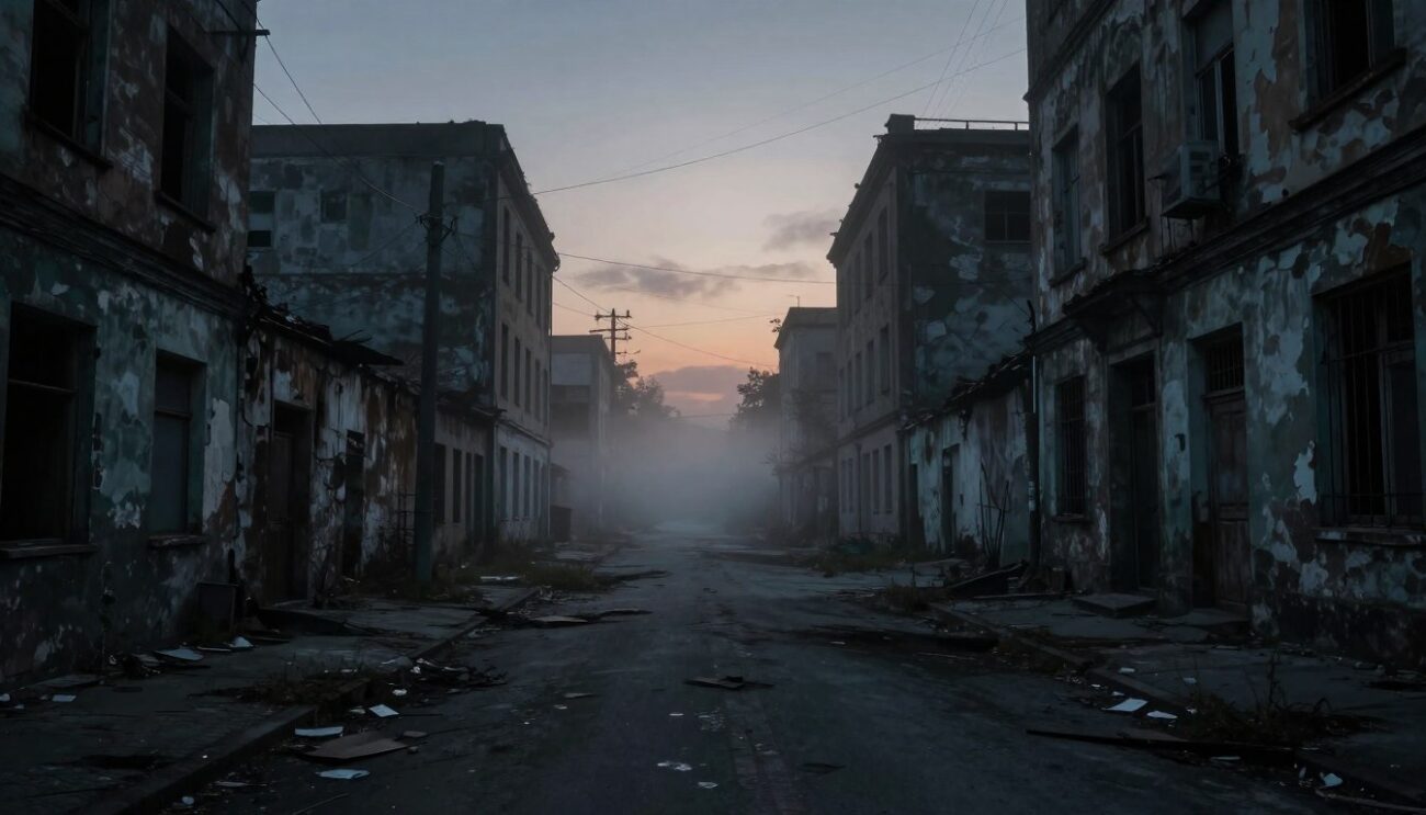 Scariest cities to visit in the world showing dark abandoned street at twilight