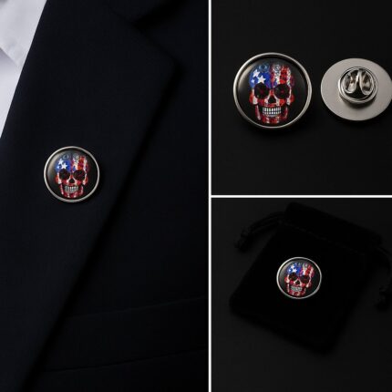 American Skull Lapel Pin Badge