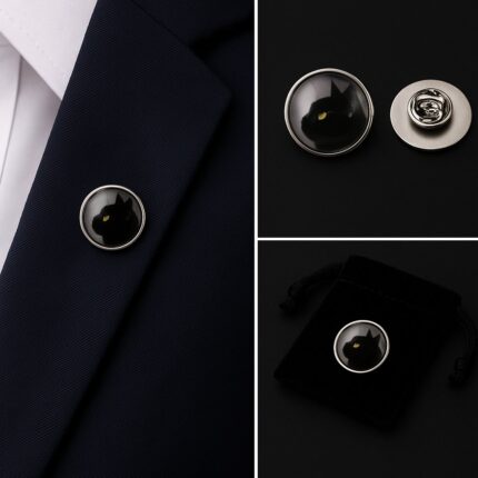 Black Cat Head Lapel Pin Badge