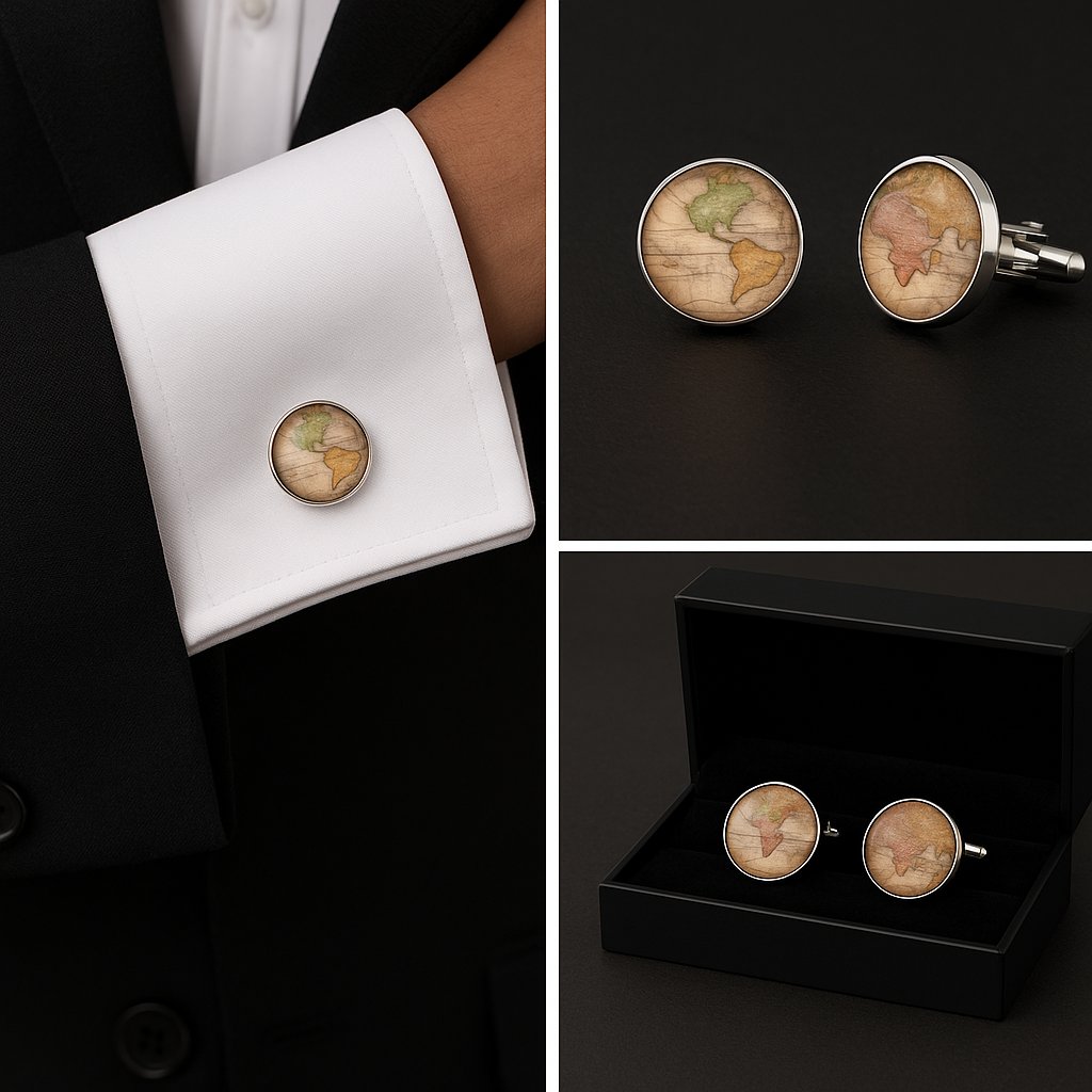 Brown Colourful Map Cufflinks Brown Colourful Map Cufflinks