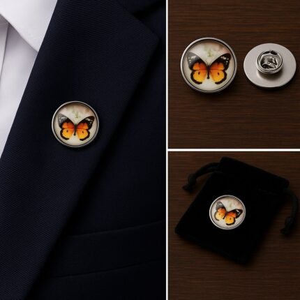 Butterfly Orange Lapel Pin Badge