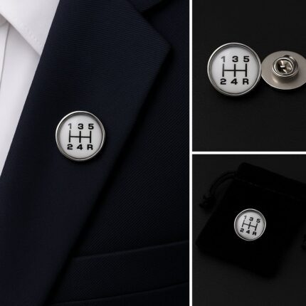 Car Gearstick White Lapel Pin Badge