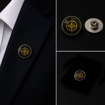 Golden Compass Lapel Pin Badge
