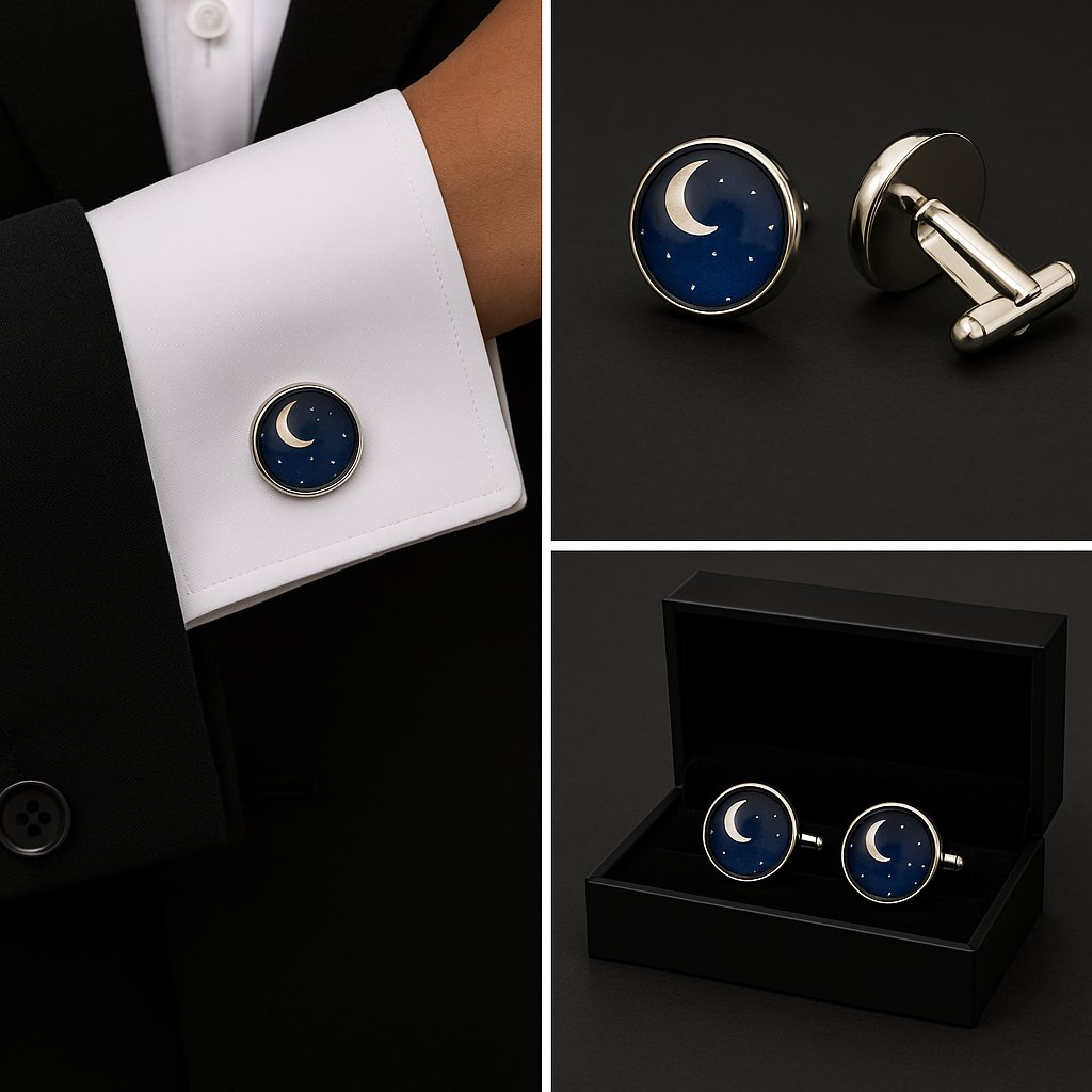 Moon And Stars Pattern Cufflinks Moon And Stars Pattern Cufflinks