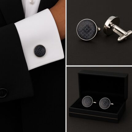 Pattern Black Crest Cufflinks