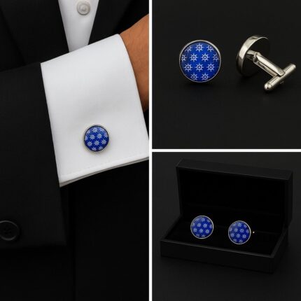 Pattern Boat Wheel Blue Cufflinks