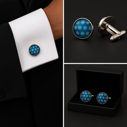 Pattern Boat Wheel Green Cufflinks