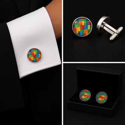 Pattern Colourful Bricks Vertical Cufflinks