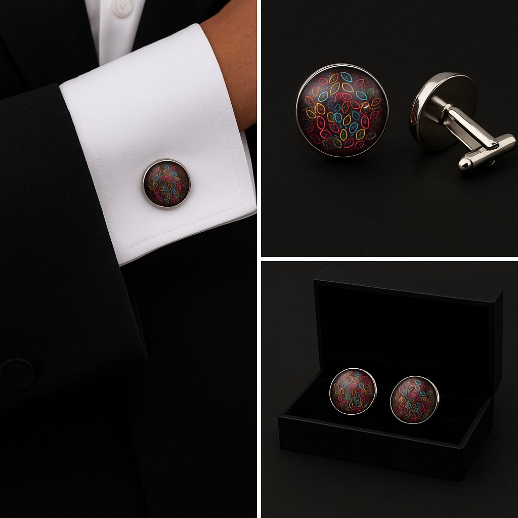 Pattern Colourful Leaves Cufflinks Pattern Colourful Leaves Cufflinks