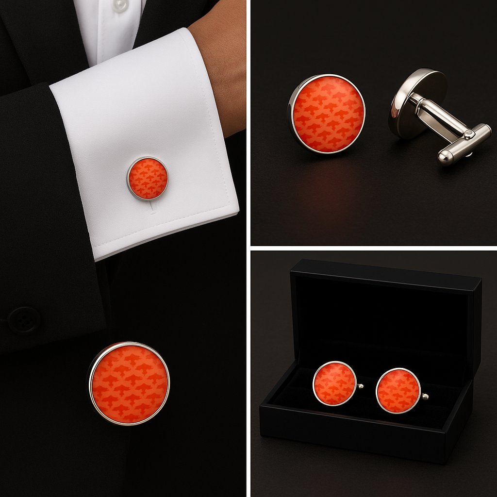 Pattern Dinosaur Orange Cufflinks Pattern Dinosaur Orange Cufflinks