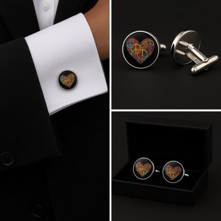 Peace Heart Black Cufflinks