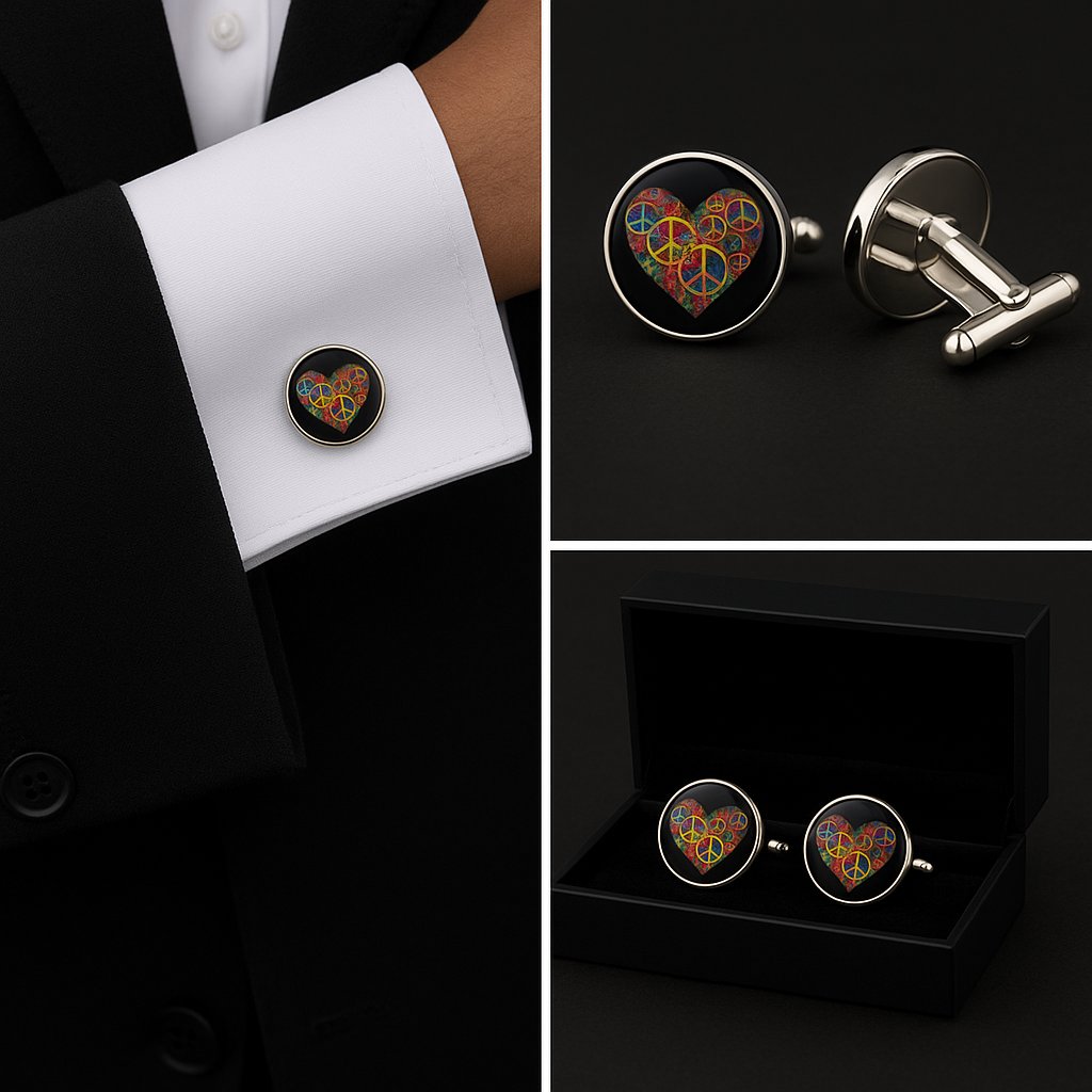 Peace Heart Black Cufflinks Peace Heart Black Cufflinks