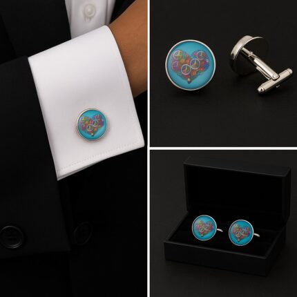 Peace Heart Blue Cufflinks