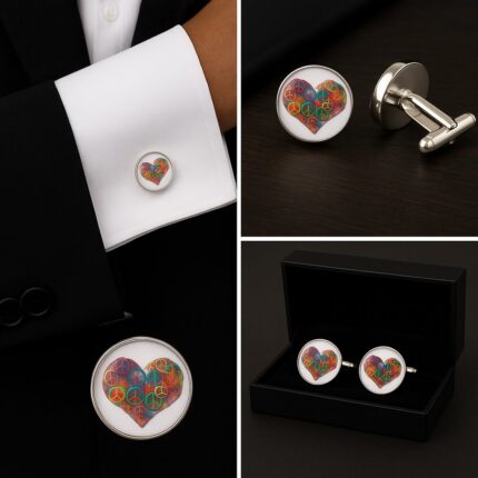 Peace Heart White Cufflinks