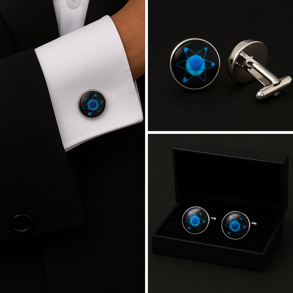 Quantum Physics Atom Light Blue Cufflinks Quantum Physics Atom Light Blue Cufflinks