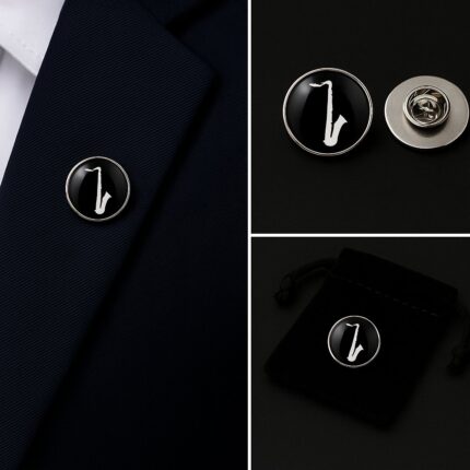 Saxophone Black And White Lapel Pin Badge