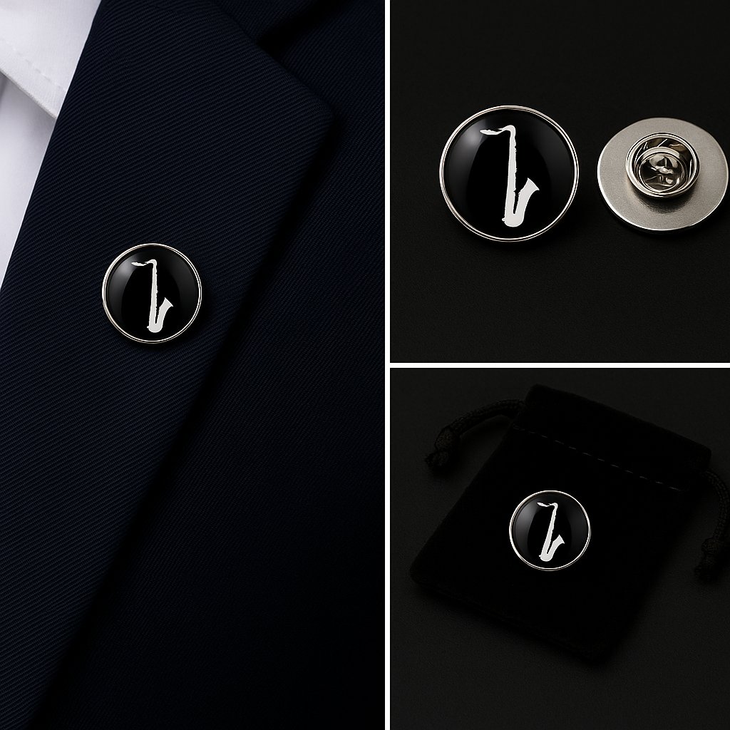 Saxophone Black And White Lapel Pin Badge Saxophone Black And White Lapel Pin Badge
