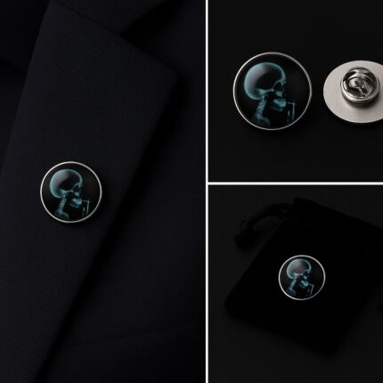 Smoking Skeleton Lapel Pin Badge